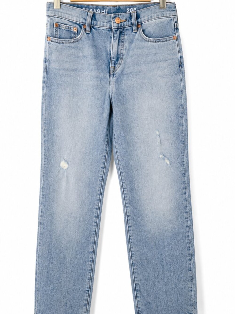 J. CREW Women's PETITE 28 Blue Distressed High-Rise Classic Straight